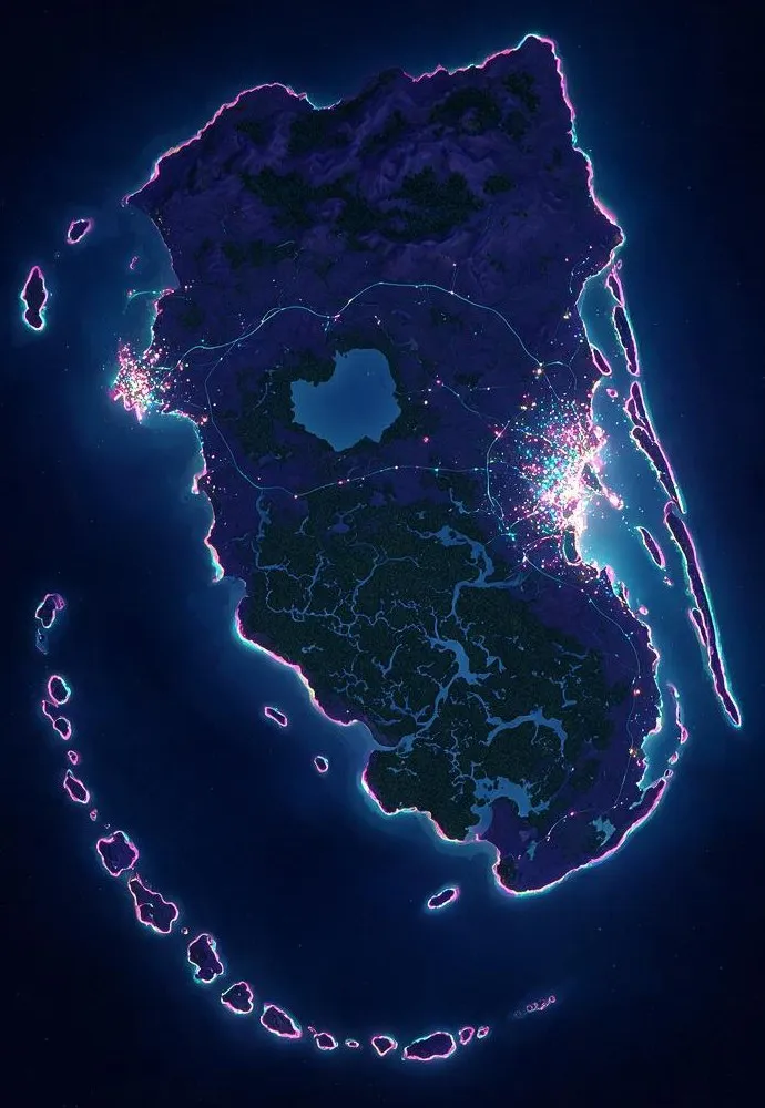 Neon night map of the state of Leonida